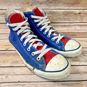 Converse All Star Chuck Taylor Blue Red White High Top Distressed Sneakers 10/12
